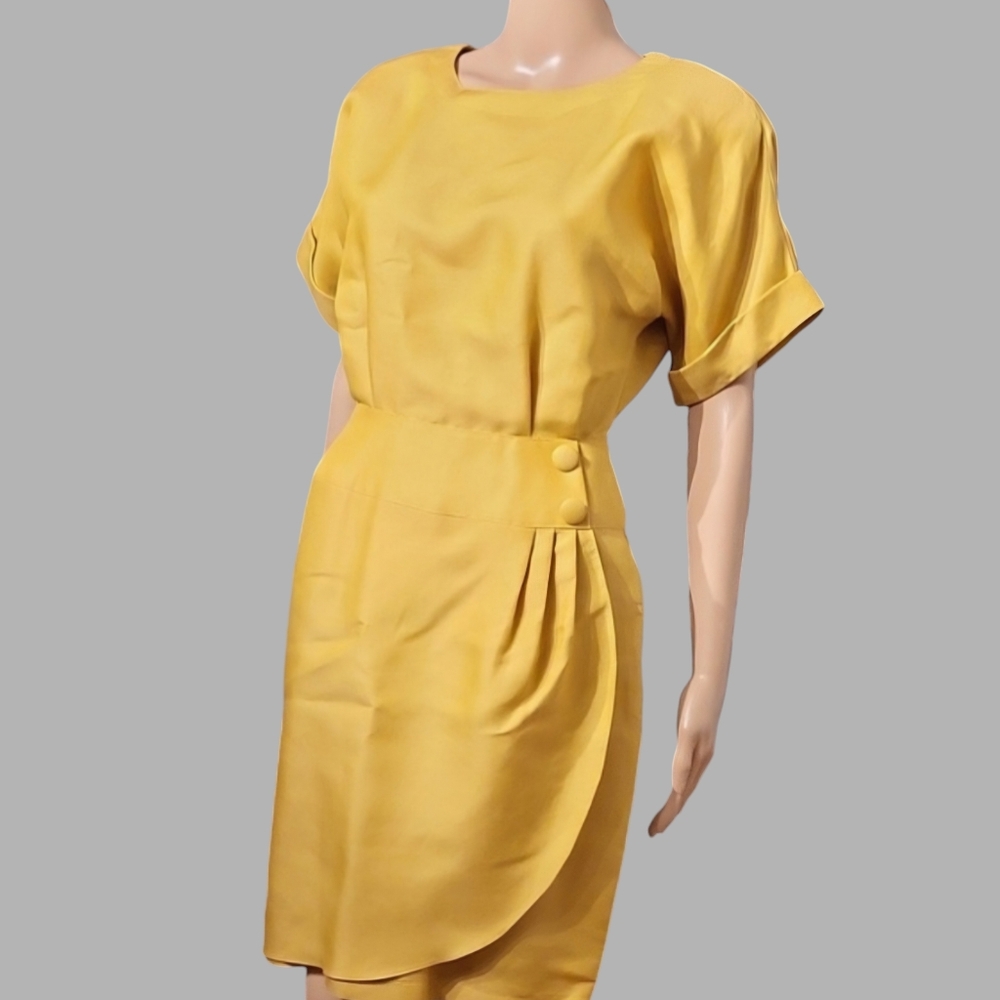Vintage XXV1 Linen-blend Classic Knee-length Dress / Sz XS-S / Mustard